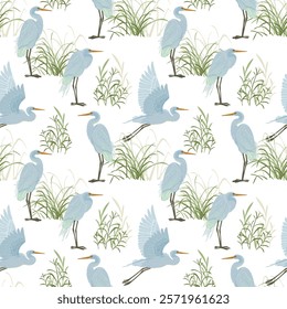 Beautiful seamless pattern with amazing herons. Vector illustration.