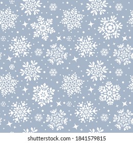 Beautiful seamless pattern with amazing snowflakes circle. Vector illustration. Winter background for Christmas or New Year design. Winter motifs
