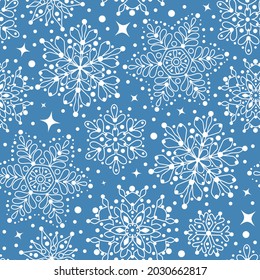 Beautiful seamless pattern with amazing snowflakes circle. Vector illustration. Winter background for Christmas or New Year design. Winter motifs