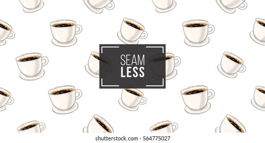 Beautiful seamless pattern with americano for cafe or coffee-shops. Inspired by coffee beverages. Vector background with isolated elements on white backdrop.