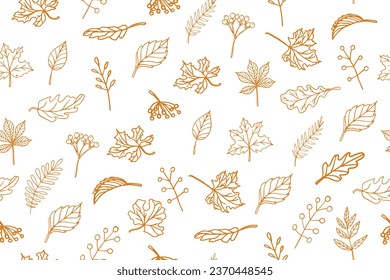 Beautiful seamless pattern of autumn leaves.Falling leaves of maple, oak, rowan, ash, chestnut and birch. Good for textiles, wallpaper, gift wrapping. Hand drawn
