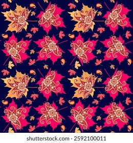 Beautiful seamless pattern with autumn maple leaves. Ornament for fall season.