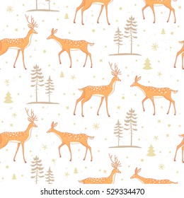 Beautiful seamless pattern background with gorgeous deers. Amazing wallpaper for your design. Vector illustration