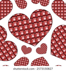 Beautiful seamless pattern background with ornamental linear hearts. Valentine's Day. Decoration of Valentine's Day materials.