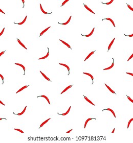 Beautiful seamless pattern background with red chili pepper. Hand drawn vector illustration.  Perfect for wallpapers, web page backgrounds, surface textures, textile.
