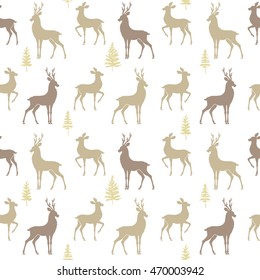 Beautiful seamless pattern background with silhouette deers. Amazing winter wallpaper. Vector illustration