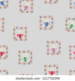 beautiful seamless pattern of bee and flower leaves