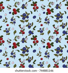 Beautiful seamless pattern with berries in vector/ blueberry, lingonberry, forest motive