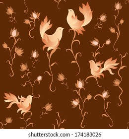 Beautiful seamless pattern with birds and flowers.