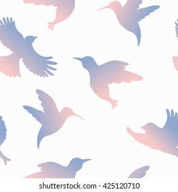 Beautiful seamless pattern with birds in threnody colors serenity and rose quartz. Vector illustration