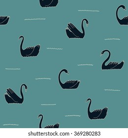 Beautiful seamless pattern with black swans on the lake. Vector illustration can be used for wallpaper, pattern fills, web page background, surface textures.