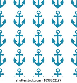 
Schönes, nahtloses Muster mit blauen Ankern auf weißem Hintergrund. Meeresartikel im flachen Stil.
Stock-Vektorgrafik für Dekoration und Design, Textilien,
Tapete, Wickelpapier