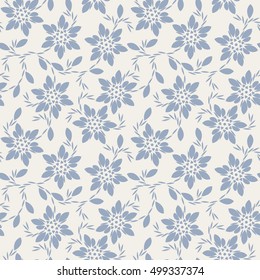 Beautiful seamless pattern with blue flowers and leaves can be used for linen, napkin designs, textile and more creative designs.