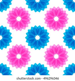 Beautiful seamless pattern with blue and pink flowers. Vector illustration