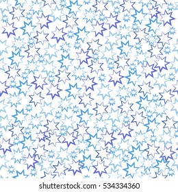 Beautiful seamless pattern with blue stars on the white background. Stock vector illustration. Winter background. 