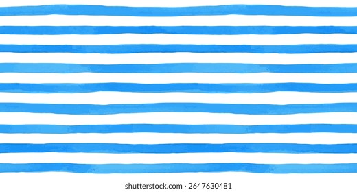 Beautiful seamless pattern with blue watercolor stripes. hand painted brush strokes, striped background. Vector illustration	