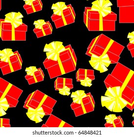 Beautiful seamless pattern with boxes of gifts and bows for any holiday, it is possible to fill any any contour