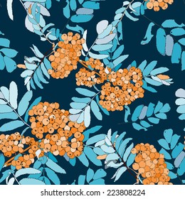 Beautiful seamless pattern - branches with rowan berries on a white background - winter concept, Christmas - vector illustration