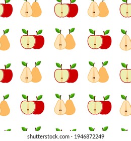 beautiful seamless pattern with bright apples and pears