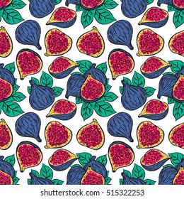 beautiful seamless pattern of bright color ripe figs. hand-drawn illustration