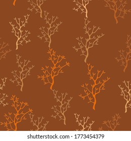 A beautiful seamless pattern of brown branches with dry leaf. Suitable for wrapping paper, wallpaper, fabric, backdrop and etc.