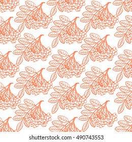 beautiful seamless pattern with bunches of ripe sketch rowan. hand-drawn illustration