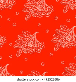 beautiful seamless pattern with bunches of sketch rowan. hand-drawn illustration
