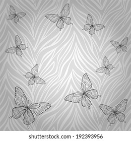 Beautiful seamless pattern with butterflies of abstract striped background. Perfect for greeting card and invitations of the wedding, birthday, mother's Day. 