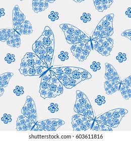 Beautiful seamless pattern with butterflies and flowers
