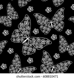 Beautiful seamless pattern with butterflies and flowers