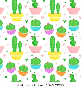 beautiful seamless pattern with cactus. Bright repeated texture with green cactus. natural background with desert plants. trendy vector. modern design. vector illustration. hipster fashion. eps.10