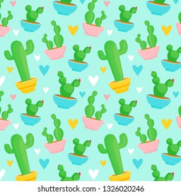 beautiful seamless pattern with cactus. Bright repeated texture with green cactus. natural background with desert plants. trendy vector. modern design. vector illustration. hipster fashion. eps.10