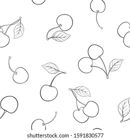 Beautiful seamless pattern cartoon black and white outline cherry, symbol of summer. design for holiday greeting card and invitation of seasonal summer holidays, beach parties, tourism and travel