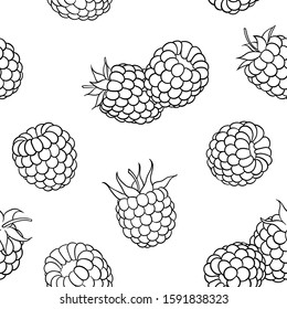 Beautiful seamless pattern cartoon black and white outline raspberry, symbol of summer. design for holiday greeting card and invitation of seasonal summer holidays, beach parties, tourism and travel