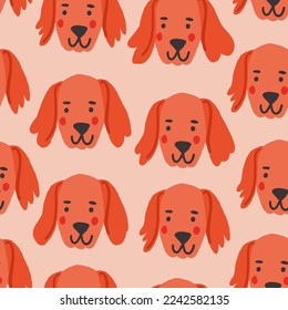 Beautiful seamless pattern with cartoon cute dogs. Breed - redfox labrador. Good for wallpaper, pattern fills, greeting cards, webpage backgrounds, wrapping paper and textile or fabric. Vector illustr