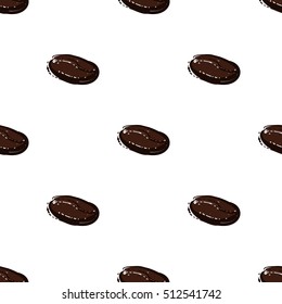 Beautiful seamless pattern with coffee beans for cafe or coffee-shops. Inspired by variety of coffee beverages. Vector background with isolated elements on white backdrop.