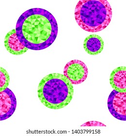 Beautiful seamless pattern with colorful circles in low poly style isolated on white background; Vector endless texture; Abstract multicolor geometric ornament for fabric print, gift wrap, wallpaper