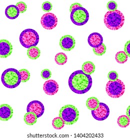 Beautiful seamless pattern with colorful circles isolated on white background; Vector endless texture in low poly style; Abstract multicolor geometric ornament for gift wrap, fabric print, wallpaper