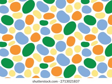 Beautiful seamless pattern with colorful dots of different shapes on a white background. Oval, circle, circumference. Colorful wrapping paper. Modern print, decor for decorating packaging, clothing.