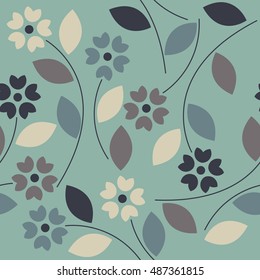 Beautiful seamless pattern with colorful flowers and leaves isolated on green background can be used for   surface textures, textile, tile, kids cloth, pattern fills and more creative designs. 