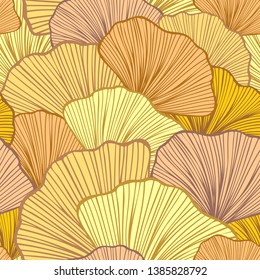 Beautiful Seamless pattern with colorful leaves or with abstract shrubs in beige colors  for wallpaper or for  textile  fashion drapery clothes or for decoration package or other things