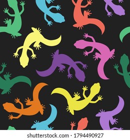 Beautiful seamless pattern with colorful lizards. Gecko abstract illustration for textile, wrapping paper or fabric design. - Vector