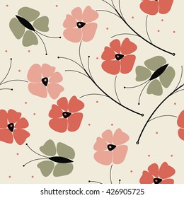 Beautiful seamless pattern with colorful poppy flowers and butterflies can be used for design fabric,linens, wallpaper, greeting cards.