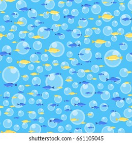 Beautiful seamless pattern with colorful sea fishes marine underwater aquarium animals fishing life ocean water vector illustration.
