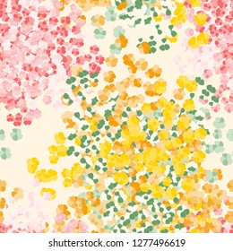 Beautiful seamless pattern with colorful tiny flowers on light coloured background. Spring and Summer floral background. Bright rainbow pattern