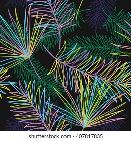 Beautiful seamless pattern with colors plants on a black background.
