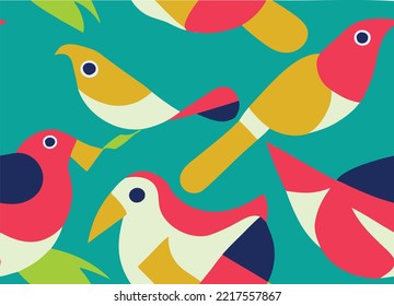 A beautiful seamless pattern of colourful tropical birds
