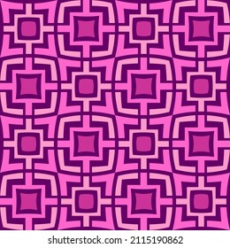 Beautiful seamless pattern of concave and convex squares in pink tones. Vector image.