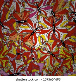 Beautiful seamless pattern of cute butterflies. Fashion Fabric Design. Pictures in white, black and red colors. Vector. Hand-drawn illustration.