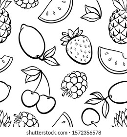 Beautiful seamless pattern with cute doodle fruits sketch. Hand drawn trendy background. design background greeting cards, invitations, fabric and textile